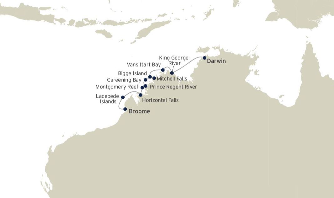 Map of Coral Expeditions Cruises - Kimberley Expedition